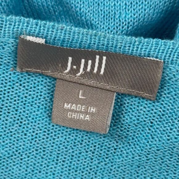 J Jill Womens Linen Cotton Blend Open Blue Cardigan Waterfall Sweater Open sz L - Picture 16 of 16